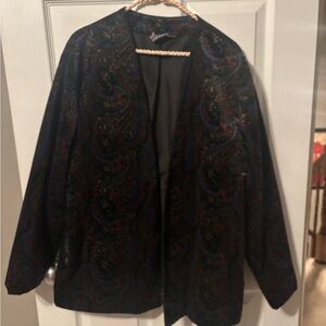 Women's Black Paisley Open-Front Blazer